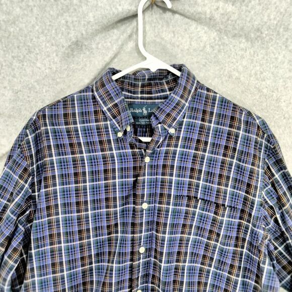 Ralph Lauren Button Down Shirt Mens L Blue Purple Plaid Long Sleeve Custom Fit - Picture 2 of 11